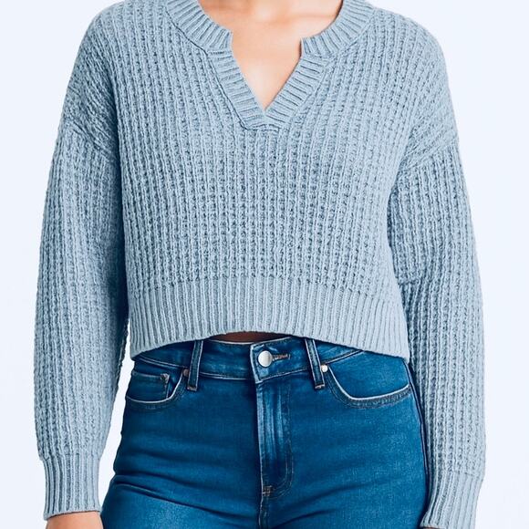 Haute Hippie Blue Chunky Knit Acid Wash Crop Sweater Jr Girl Size L - Picture 3 of 10